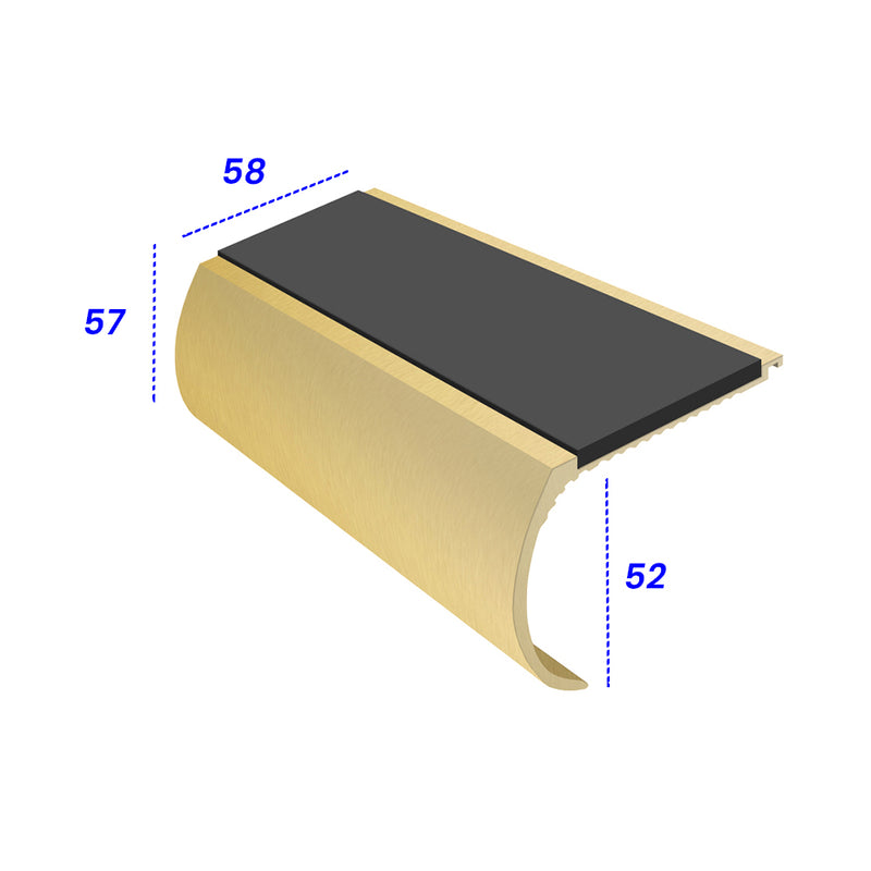 Heavy Duty Bullnose Aluminium Stair Nosing 2.75m, Single Insert, 57mm Riser, Slip-Resistant, Durable for High-Traffic Areas, Ideal for Home & Business