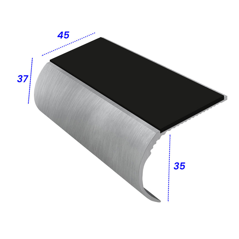 Bullnose Aluminium Stair Nosing 3.22m Single Channel 37mm Riser Slip-Resistant PVC Inserts Ideal for Vinyl & Lightweight Carpets