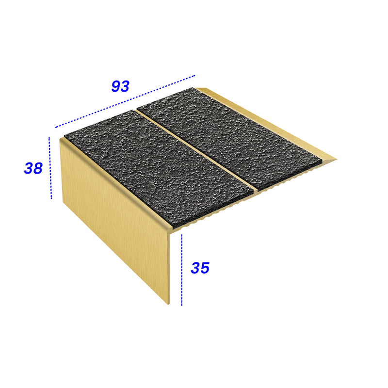 Square Double Channel Aluminium Stair Nosing with Ramp Back MorGrip & Exterior Inserts Durable Slip-Resistant Profile 2.44m, 2.75m, 3.22m