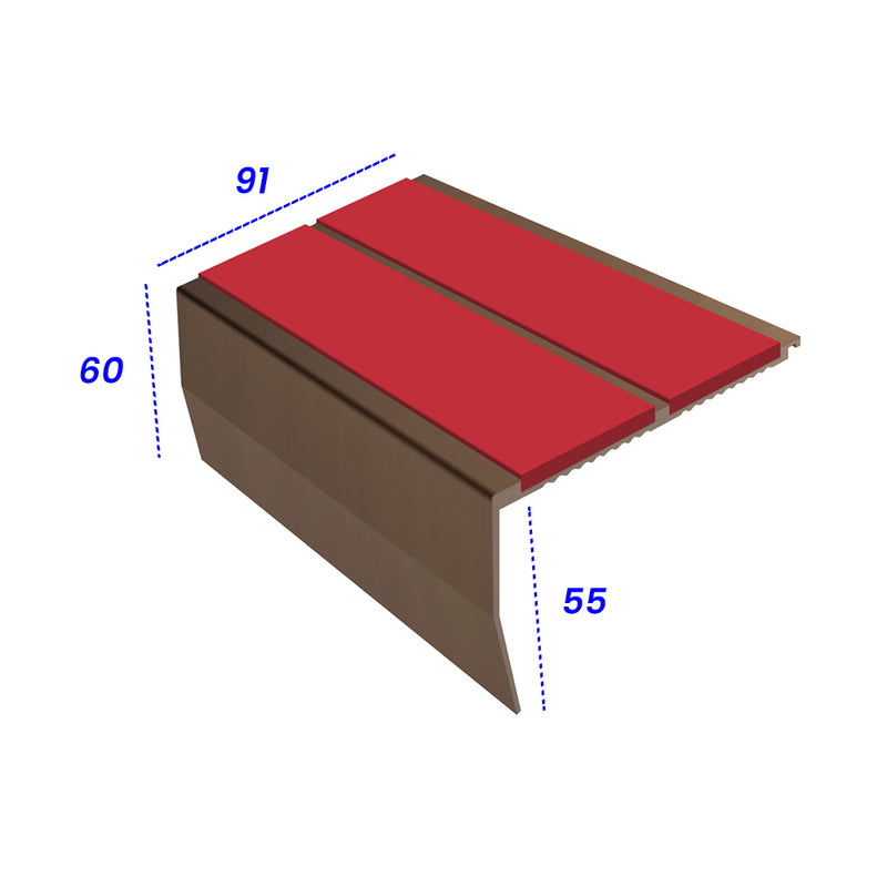 Heavy Duty Chevron Aluminium Stair Nosing 2.44m, Double Insert, 60mm Riser, Slip-Resistant, Durable for High-Traffic Areas, Custom Finishes Available