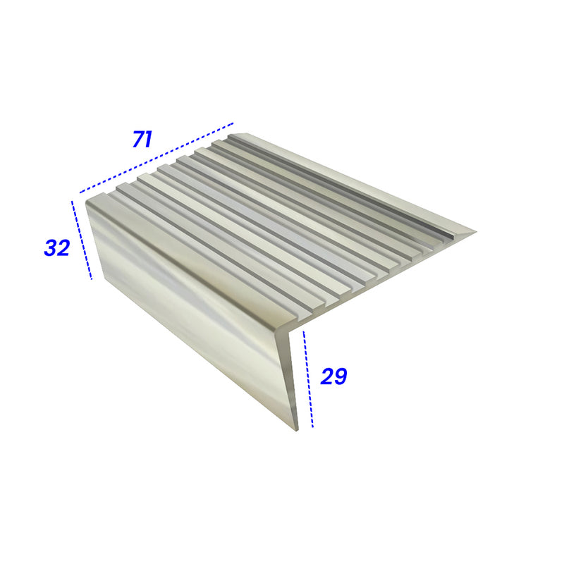 Castellated Square Aluminium Stair Nosing with Ramp Back Profile 3mm Gauge – Durable, Slip-Resistant Edge Protector for Uncovered Stairs 71mm Tread