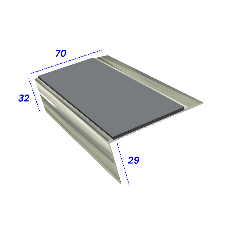 Rake Back Single Channel Aluminium Stair Nosing, 2.75m Ramp Back Profile, Slip-Resistant PVC Inserts for Vinyl, Lino & Wood Flooring Safety