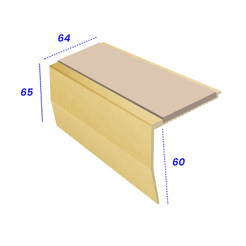 Heavy Duty Chevron Aluminium Stair Nosing 2.44m Single Insert 65mm Riser Slip-Resistant Durable for Medium Carpets & Smooth Flooring