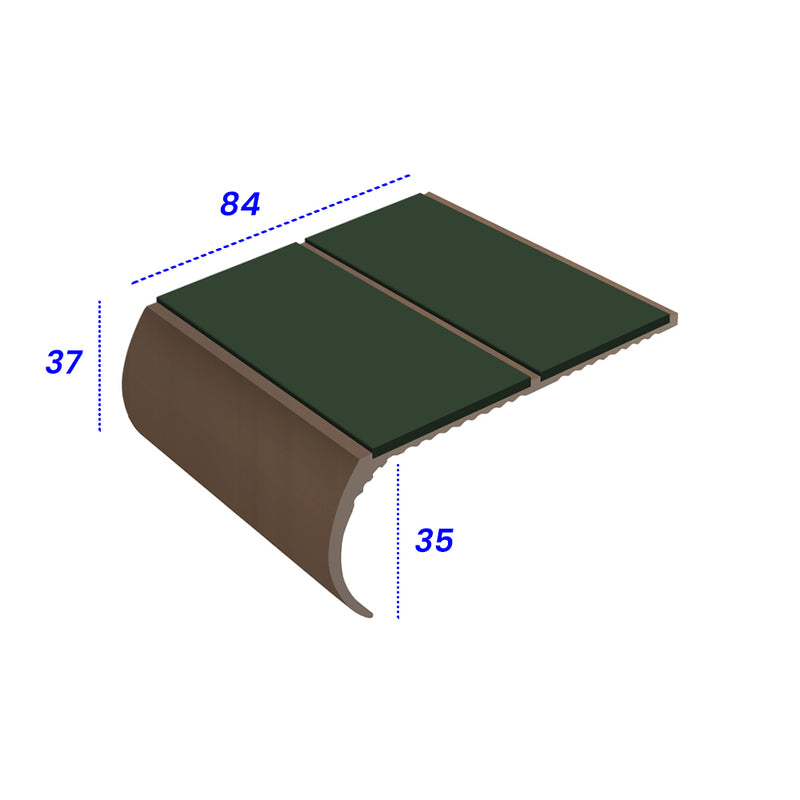 Bullnose Aluminium Stair Nosing - Double Channel Insert, 2.44m, Slip-Resistant PVC, Durable Alloy, Ideal for Vinyl & Lightweight Carpets