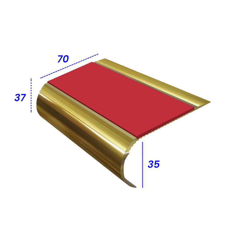 Bullnose Single Channel Aluminium Stair Nosing with Ramp Back Slip-Resistant PVC Inserts 70mm Tread 2.75m Length Compatible with Vinyl & Wood