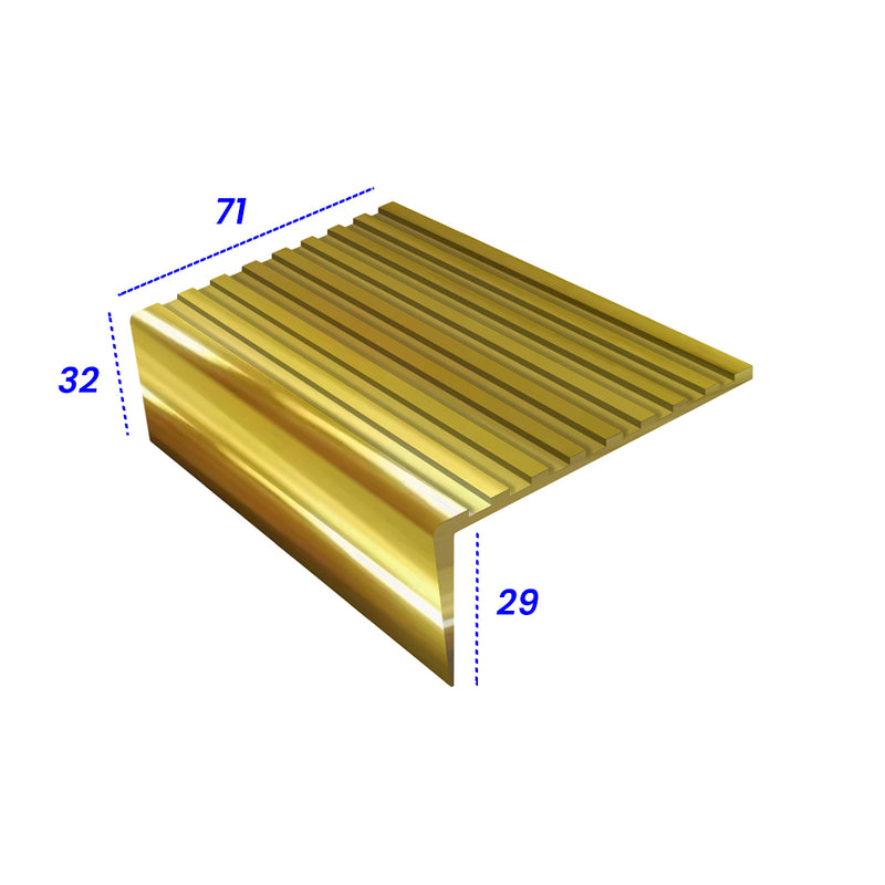 Castellated Square Aluminium Stair Nosing 3mm Gauge - Durable, Slip-Resistant Edge Protector for Vinyl, Lino & Carpets - 71mm Tread, 32mm Riser