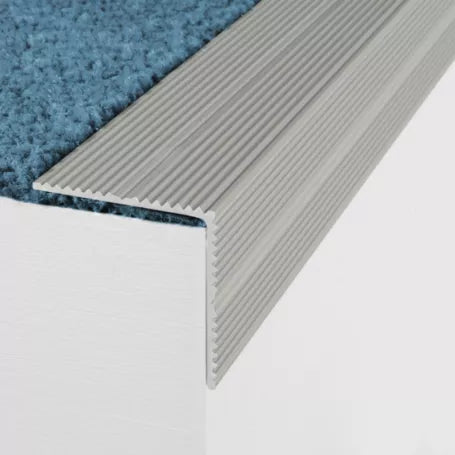 Light Gray Anodised Aluminium Self Adhesive Non Slip Ribbed Treads Stair Nosing Edge
