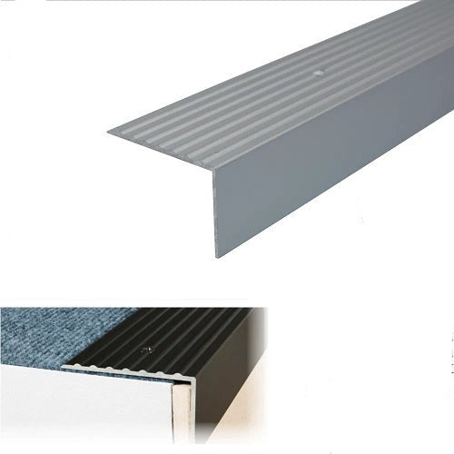 Light Slate Gray Heavy Duty Aluminium Stair Nosing 65mm x 42mm For Wooden And Carpet Floor