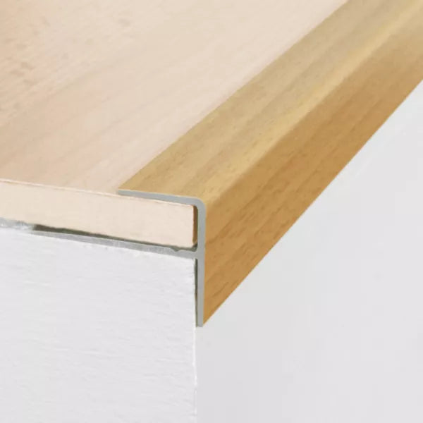 Light Gray Push-In Aluminium Wood Effect Stair Nosing Edge Trim 15mm x 22mm