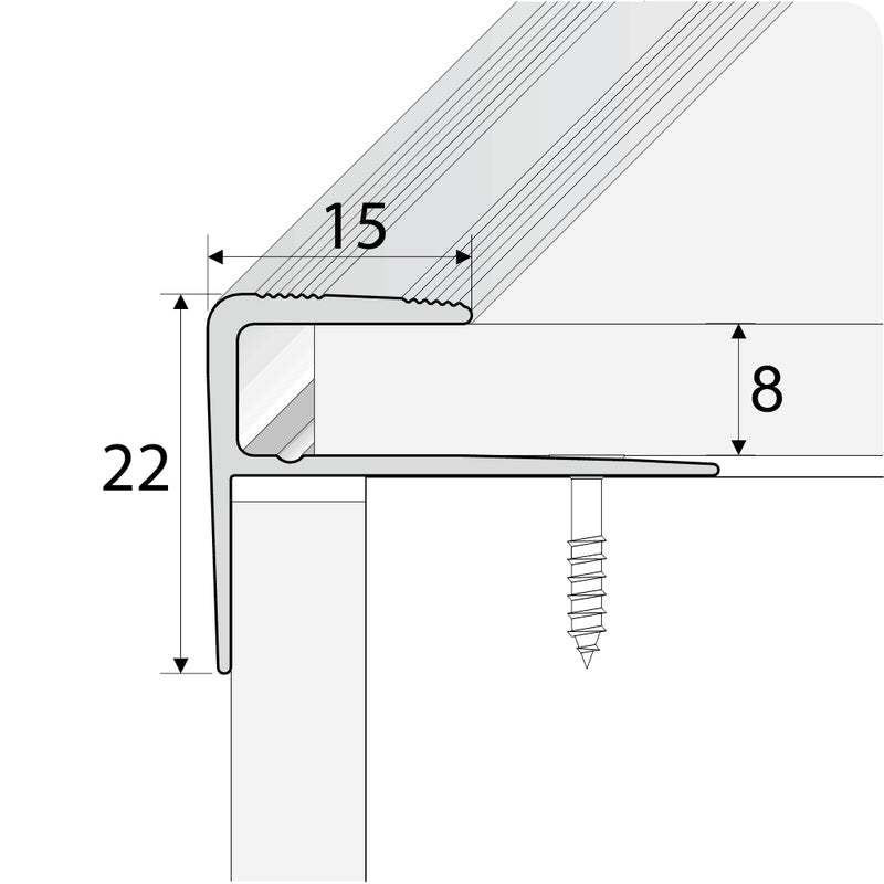 White Smoke Push-In Aluminium Wood Effect Stair Nosing Edge Trim 15mm x 22mm